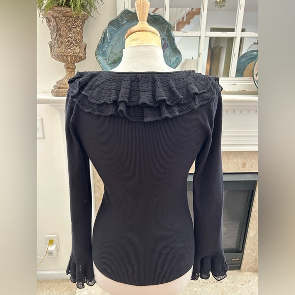 Ralph Lauren Black Ruffled Ribbed Knit Top - Picture 7 of 8